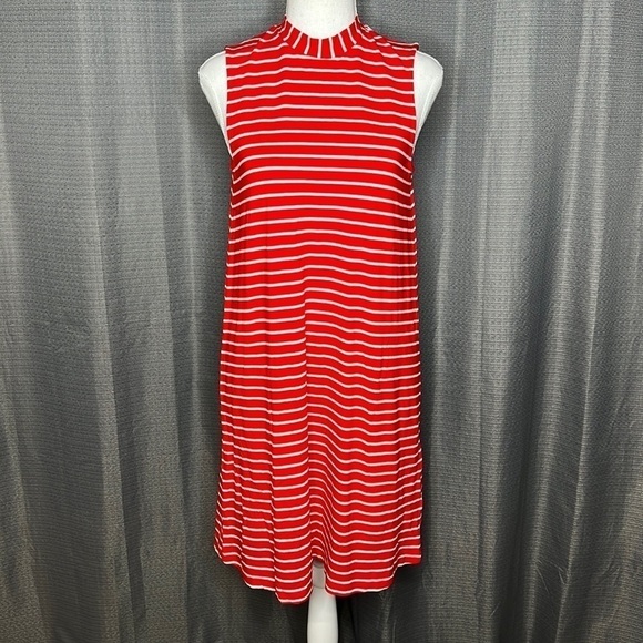 J. CREW RED AND WHITE STRIPED SLEEVELESS JERSEY DRESS SIZE XS - Picture 1 of 6